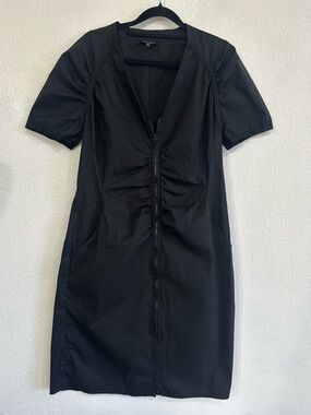 Lafayette 148 Zip Front Sheath Dress Black Cotton Blend Quiet Luxury Sz 10